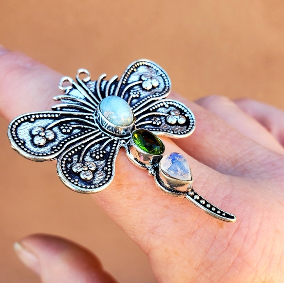 New Dragonfly Multi Gemstone 925 Silver Ring. - Picture 2 of 16